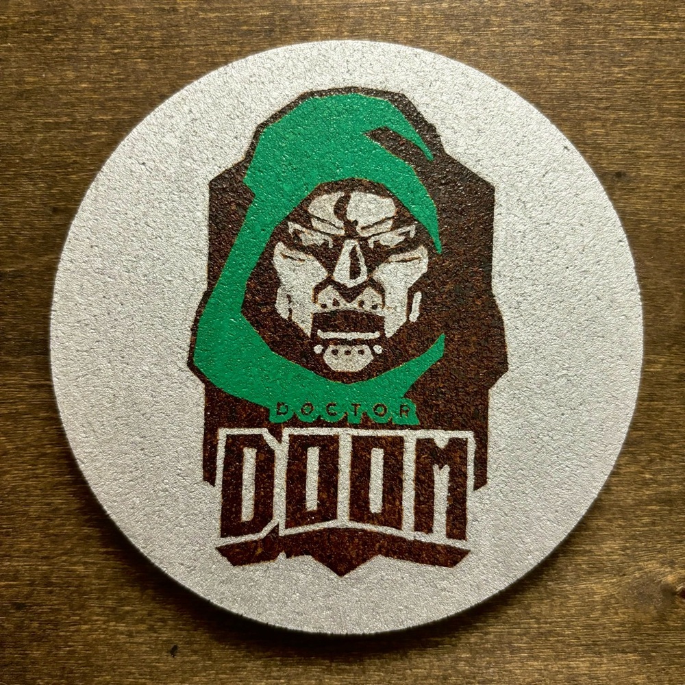 Doctor Doom Laser Engraved Painted Cork Coaster